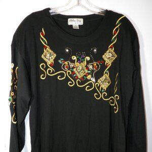 Women's Shirt Black Beads & Rhinestones Chelsea Way Size Large